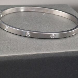 Women’s Stainless Steel Bangle Bracelet with Clear Accent Stones - Silver